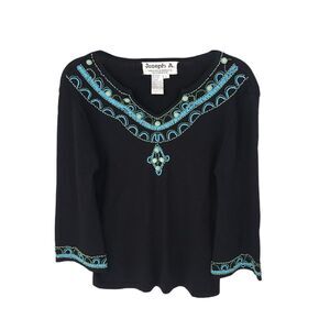 Joseph A Sweater Womens Large Vintage Beaded Top Stretch 3/4 Flare Sleeve Y2K